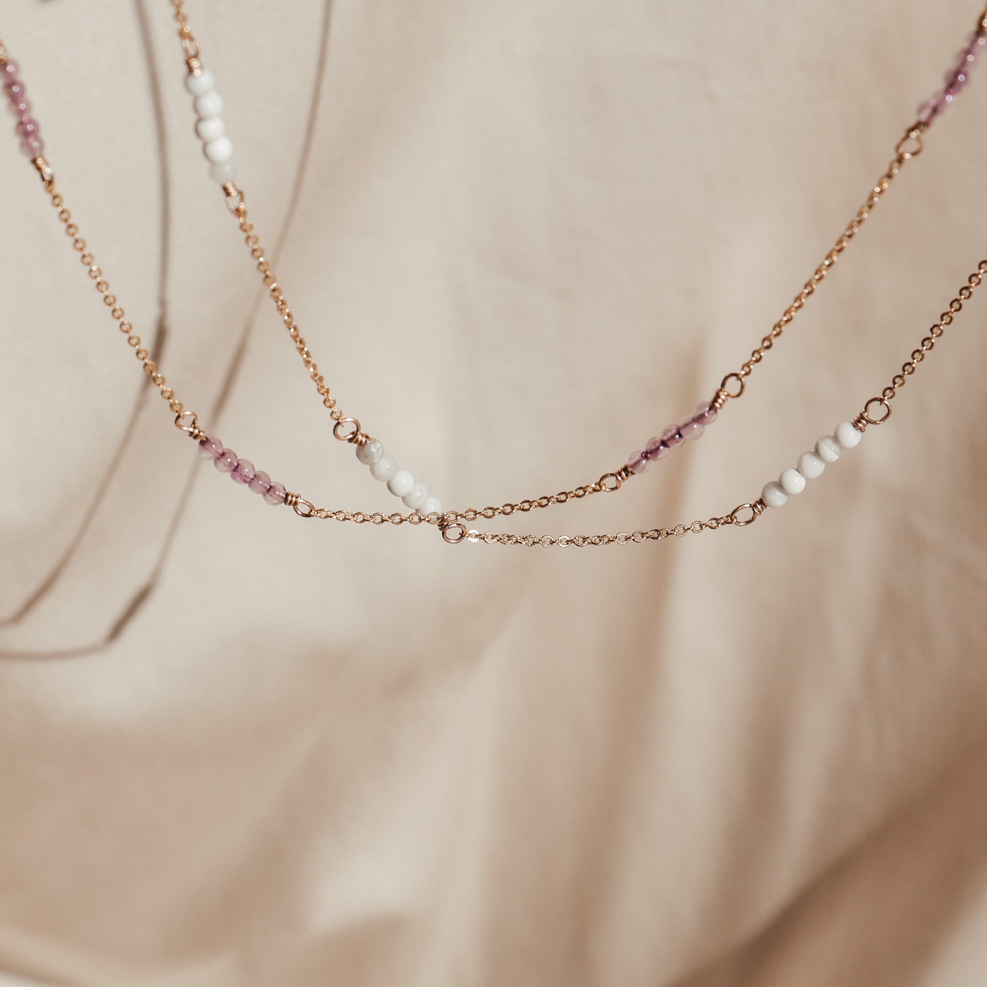 Personalised jewellery - KBN Jewellery - handmade jewellery – Personalised Jewellery gifts – Australian Made – gemstone necklace – blue lapis necklace – green jade necklace – amethyst necklace – black obsidian necklace – peach aventurine necklace – white howlite necklace – gemstone stack necklace 