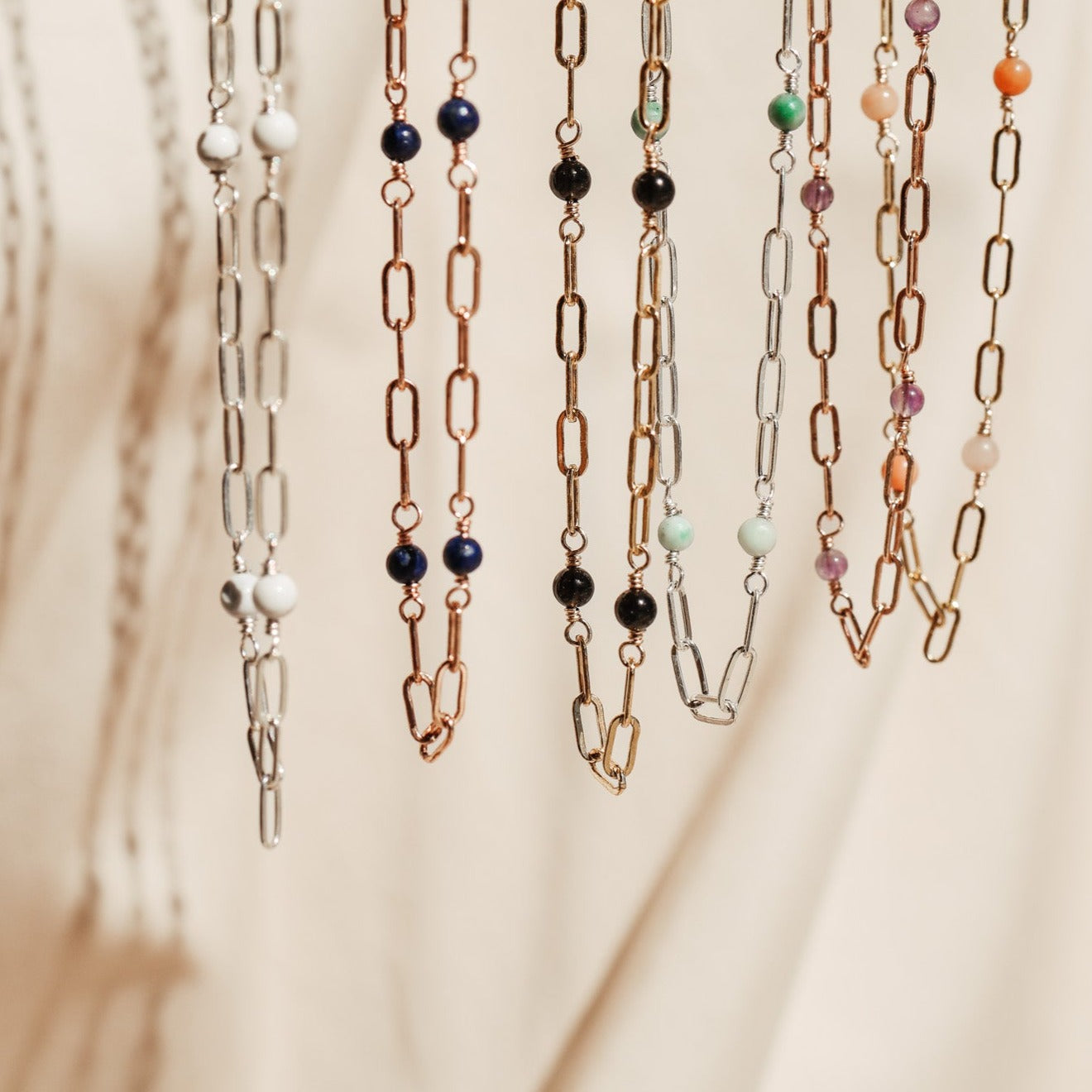 Personalised jewellery - KBN Jewellery - handmade jewellery – Personalised Jewellery gifts – Australian Made – gemstone necklace – blue lapis necklace – green jade necklace – amethyst necklace – black obsidian necklace – peach aventurine necklace – white howlite necklace – gemstone stack necklace 