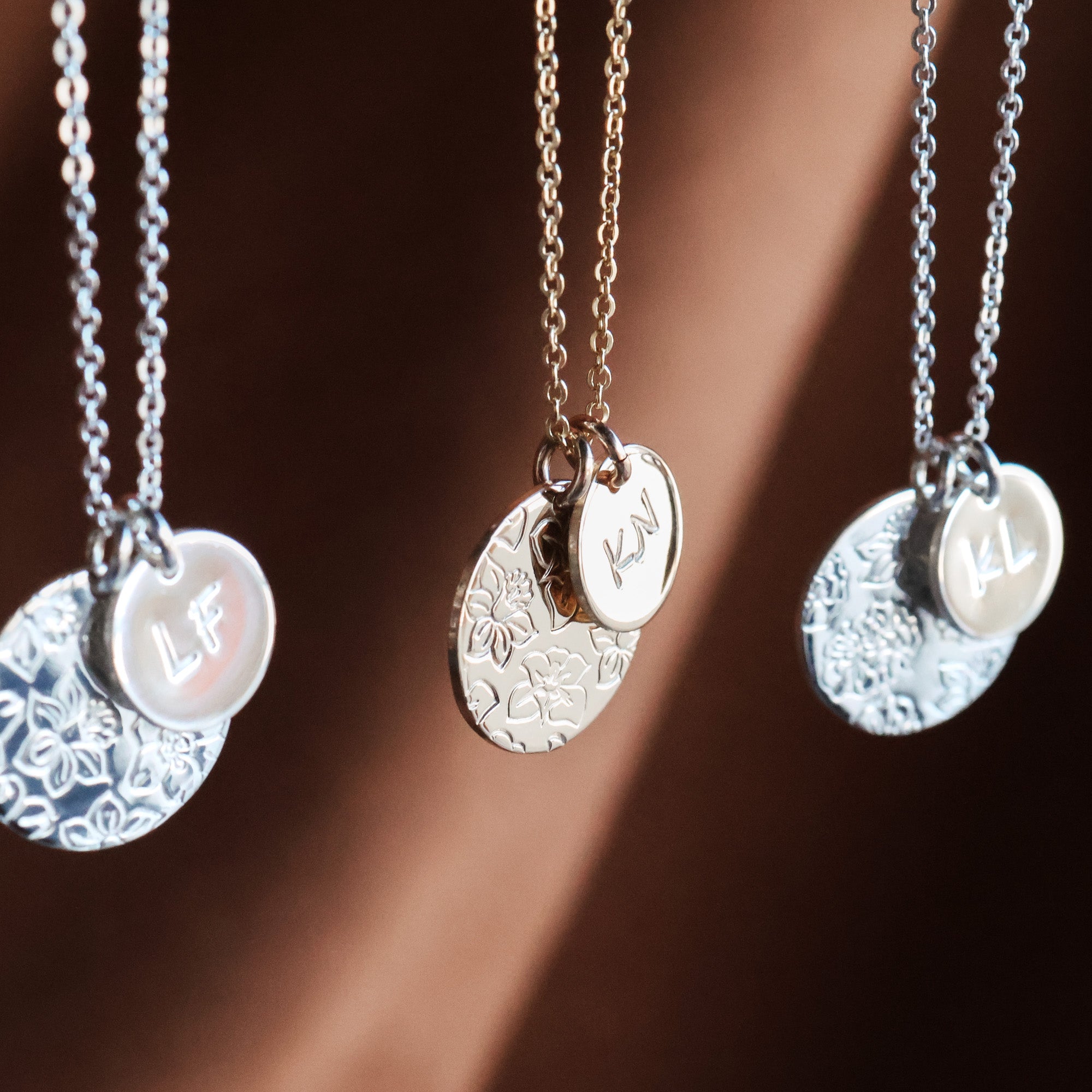 Personalised jewellery - KBN Jewellery - handmade jewellery – Personalised Jewellery gifts – Dainty jewellery- Dainty necklace – flower stamped necklace – family flowers – kids birth flowers – birth flower necklace – personalised flower stamped necklace – initial necklace