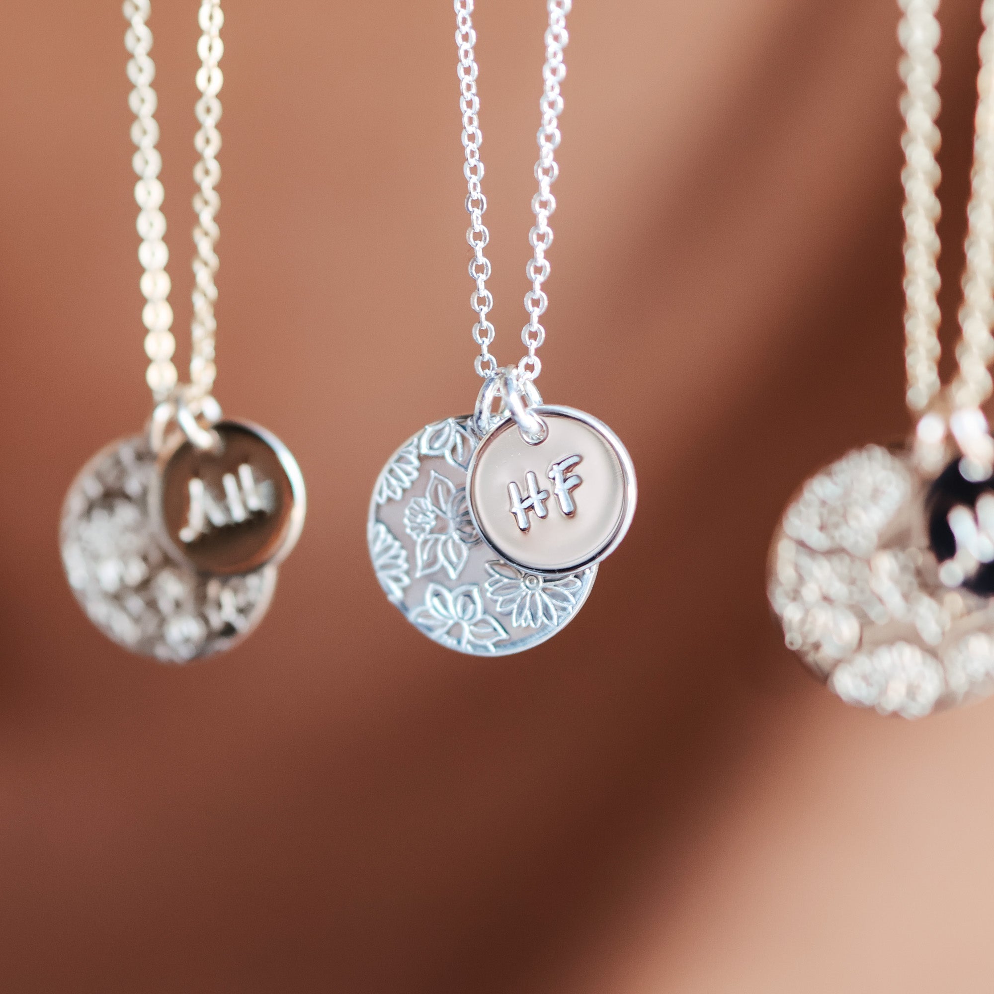 Personalised jewellery - KBN Jewellery - handmade jewellery – Personalised Jewellery gifts – Dainty jewellery- Dainty necklace – flower stamped necklace – family flowers – kids birth flowers – birth flower necklace – personalised flower stamped necklace – initial necklace