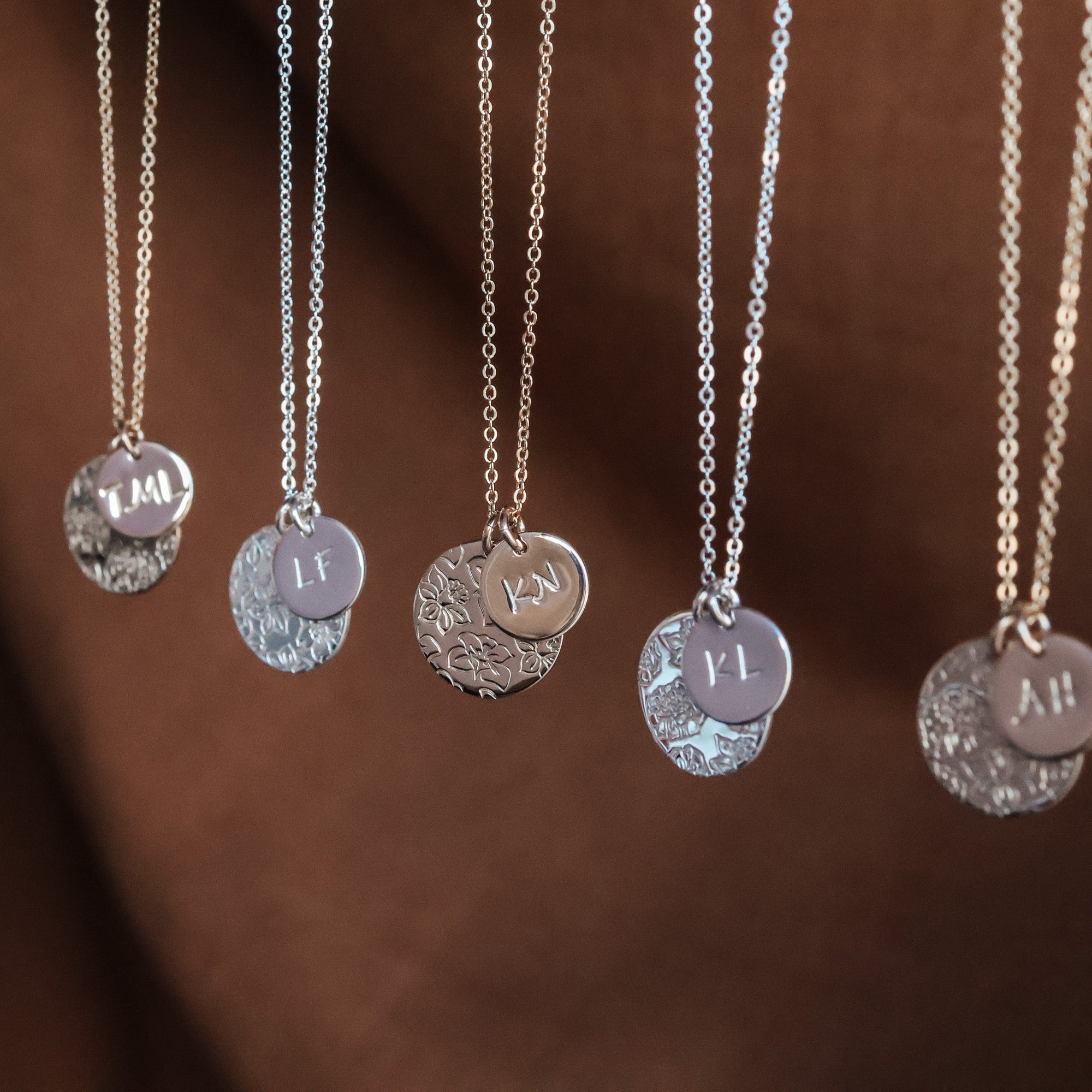 Personalised jewellery - KBN Jewellery - handmade jewellery – Personalised Jewellery gifts – Dainty jewellery- Dainty necklace – flower stamped necklace – family flowers – kids birth flowers – birth flower necklace – personalised flower stamped necklace – initial necklace