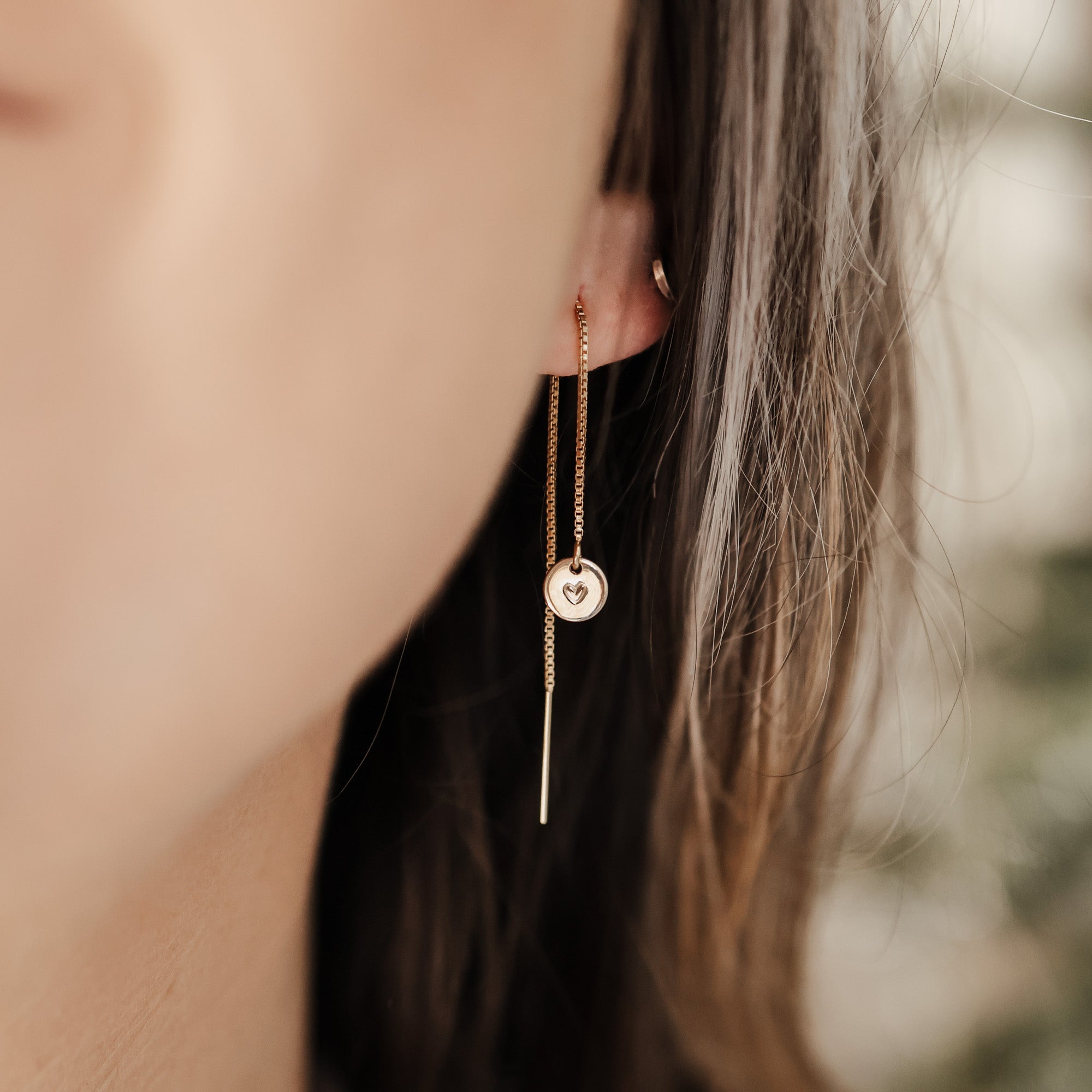 Personalised jewellery - KBN Jewellery - handmade jewellery – Personalised Jewellery gifts – Australian Made – thread through pendant earrings – tiny pendant earrings – handmade thread through earrings – personalised thread through earrings – initial earrings 