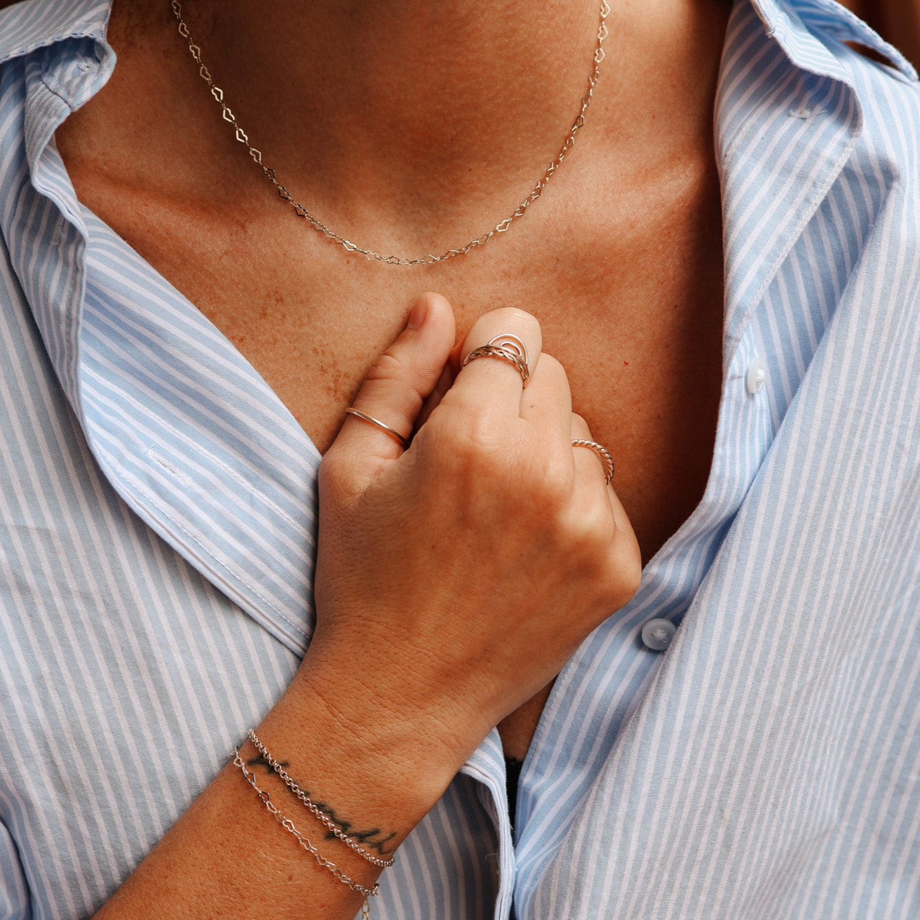 Personalised jewellery - KBN Jewellery - handmade jewellery – Personalised Jewellery gifts – Dainty jewellery – layering necklace – linked chain – unique chain – layering – Australia made – KBN Jewellery – Most popular necklace – trendy necklace – heart link chain – small heart chain 