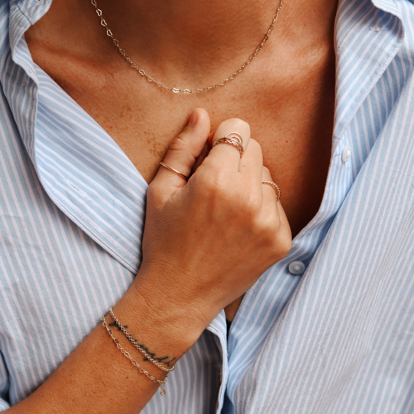 Personalised jewellery - KBN Jewellery - handmade jewellery – Personalised Jewellery gifts – Dainty jewellery – layering bracelet – linked chain – unique chain – layering – Australia made – KBN Jewellery – Most popular necklace – trendy necklace – heart link chain – small heart chain 
