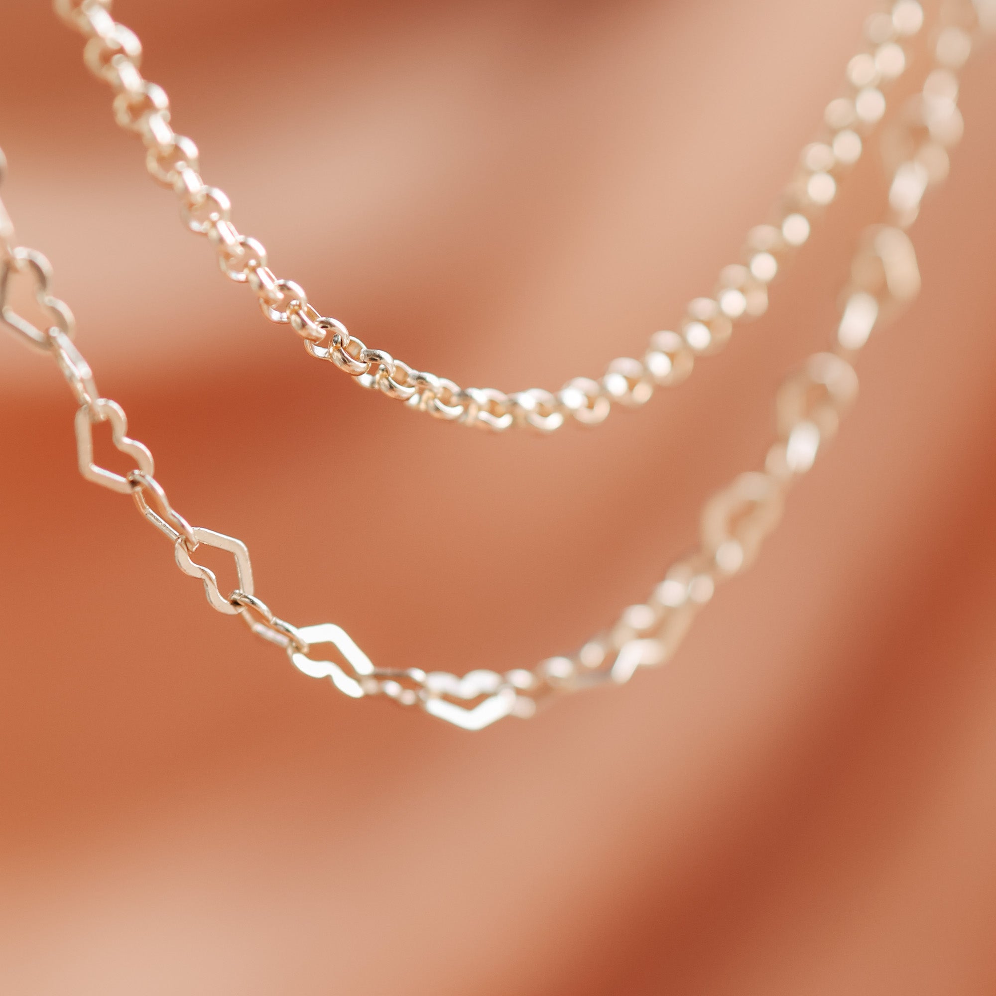 Personalised jewellery - KBN Jewellery - handmade jewellery – Personalised Jewellery gifts – Dainty jewellery – layering bracelet – linked chain – unique chain – layering – Australia made – KBN Jewellery – Most popular necklace – trendy necklace – heart link chain – small heart chain 
