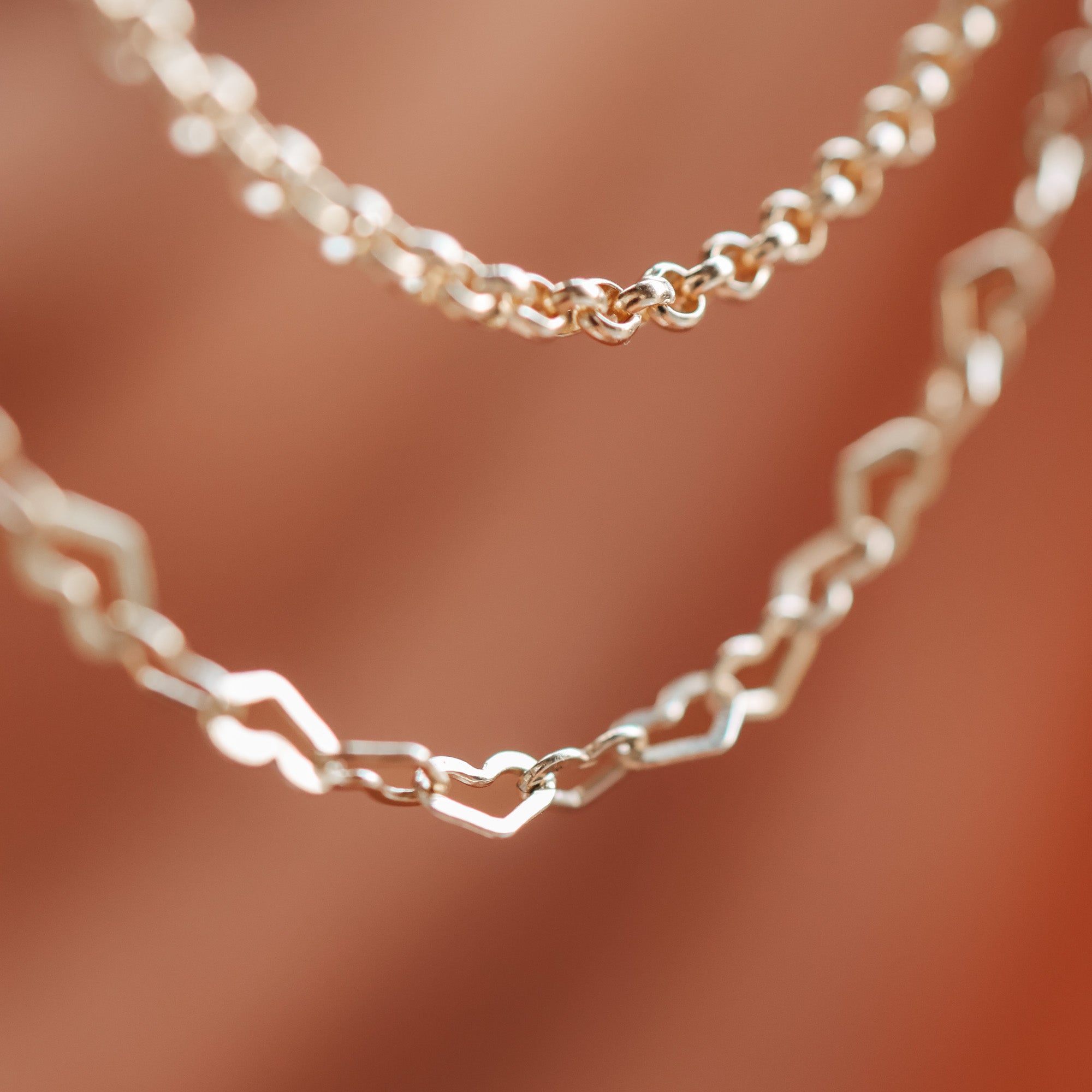 Personalised jewellery - KBN Jewellery - handmade jewellery – Personalised Jewellery gifts – Dainty jewellery – layering necklace – linked chain – unique chain – layering – Australia made – KBN Jewellery – Most popular necklace – trendy necklace – heart link chain – small heart chain 