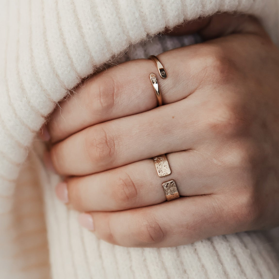 Personalised jewellery - KBN Jewellery - handmade jewellery - chunky ring – flower ring – birth flower ring – spring ring – butterfly ring – cuff ring – open ring – personalised cuff ring – personalised ring 