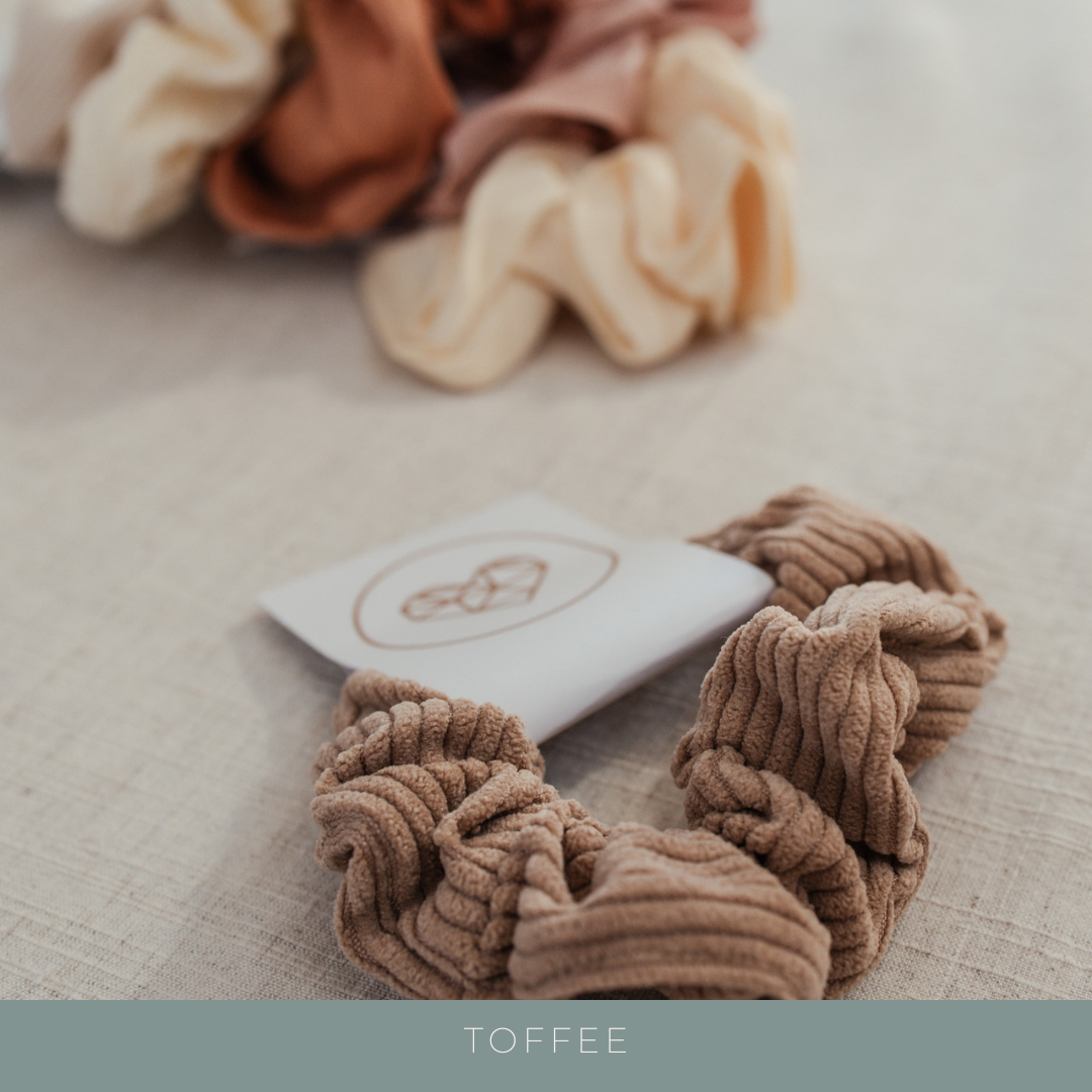 Personalised jewellery - KBN Jewellery - handmade jewellery – custom jewellery gifts – scrunchies – pink scrunchies -  tan scrunchies – burnt orange scrunchies