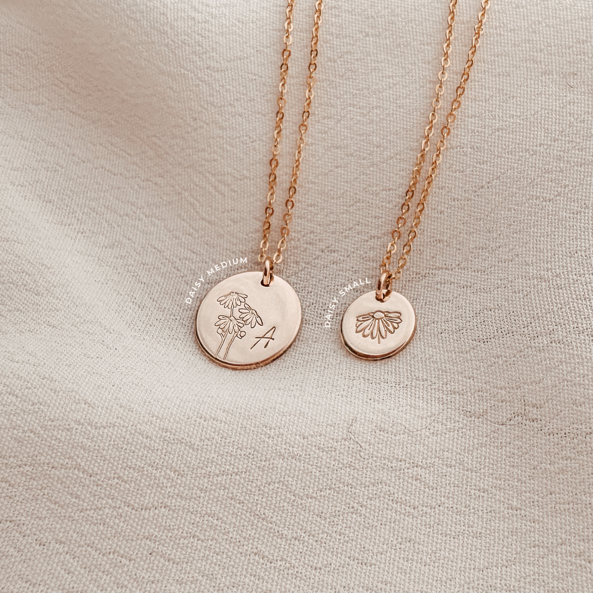 Personalised jewellery - KBN Jewellery - handmade jewellery – custom jewellery gifts – dainty necklace – medium pendant necklace – Daisy Birth flower necklace – birthday necklace – April  birthday gift – dainty jewellery – birth flower and initial necklace – everyday jewellery – Daisy flower necklace – Daisy necklace – Purity flower necklace 