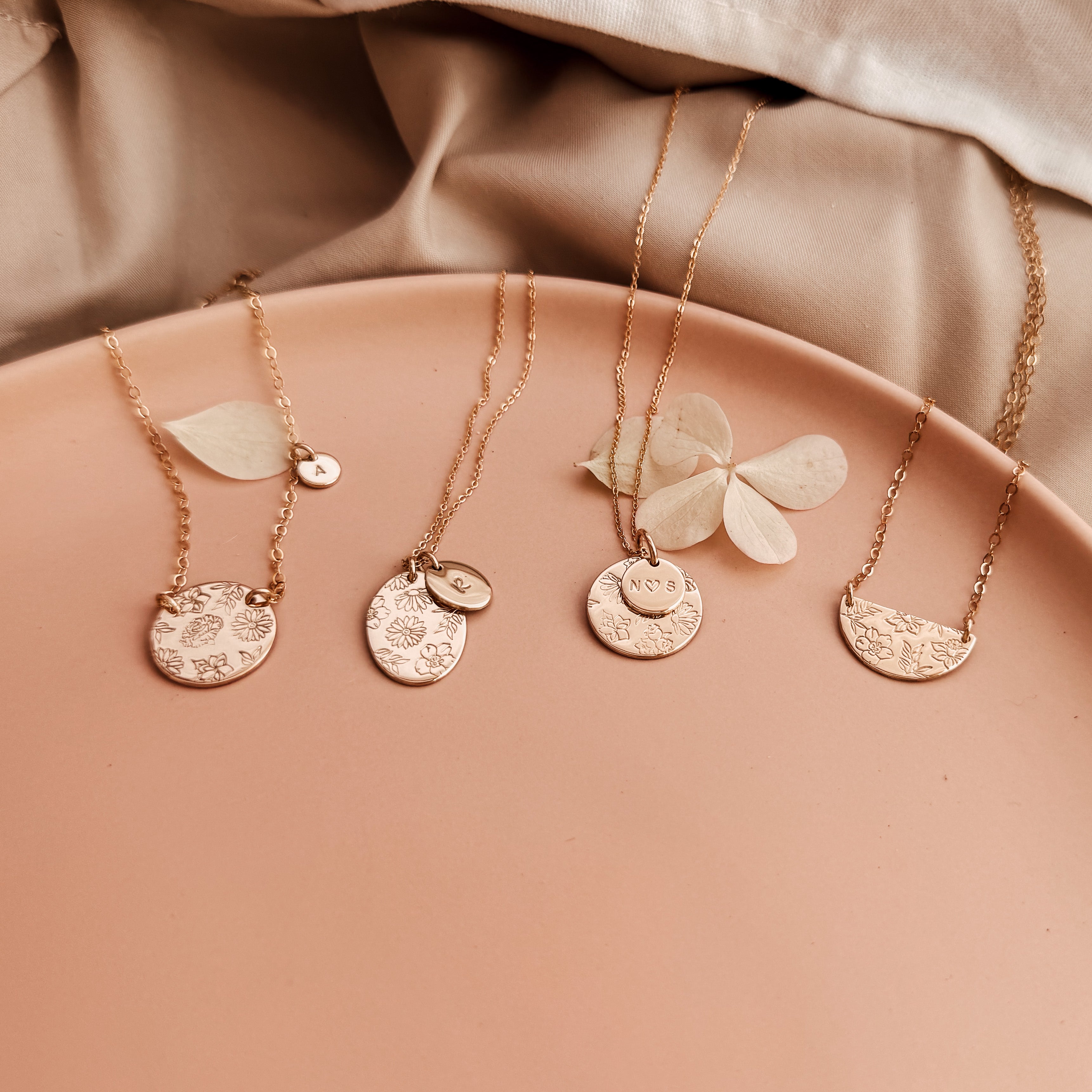 Personalised jewellery - KBN Jewellery - handmade jewellery – Personalised Jewellery gifts – Dainty jewellery- Dainty necklace – flower stamped necklace – family flowers – kids birth flowers – birth flower necklace – personalised flower stamped necklace – initial necklace - layering necklace - australia made