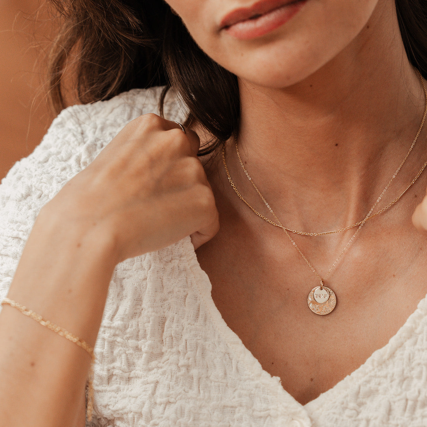 Personalised jewellery - KBN Jewellery - handmade jewellery – Personalised Jewellery gifts – Dainty jewellery- Dainty necklace – flower stamp necklace – birth month flower jewellery – flower necklace – stacked necklace – initial necklace 