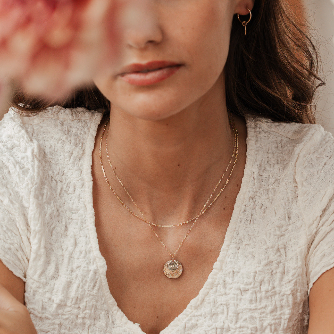 Personalised jewellery - KBN Jewellery - handmade jewellery – Personalised Jewellery gifts – Dainty jewellery- Dainty necklace – flower stamp necklace – birth month flower jewellery – flower necklace – stacked necklace – initial necklace 