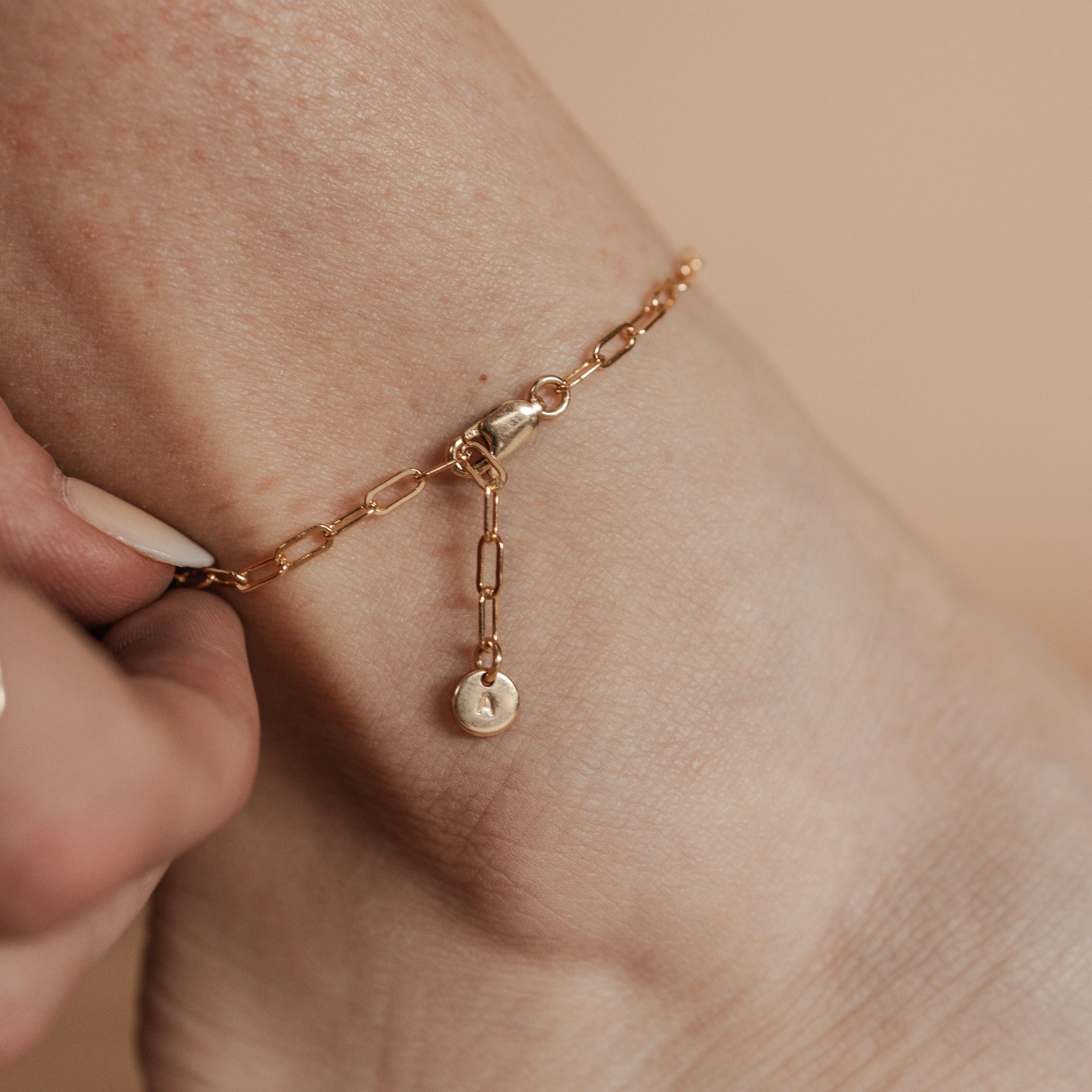 Personalised jewellery - KBN Jewellery - handmade jewellery – custom jewellery gifts –  dainty anklet – stacking anklet – layering anklet – simple chain – affordable jewellery – Australian made jewellery – small pendant anklet – linked chain anklet 