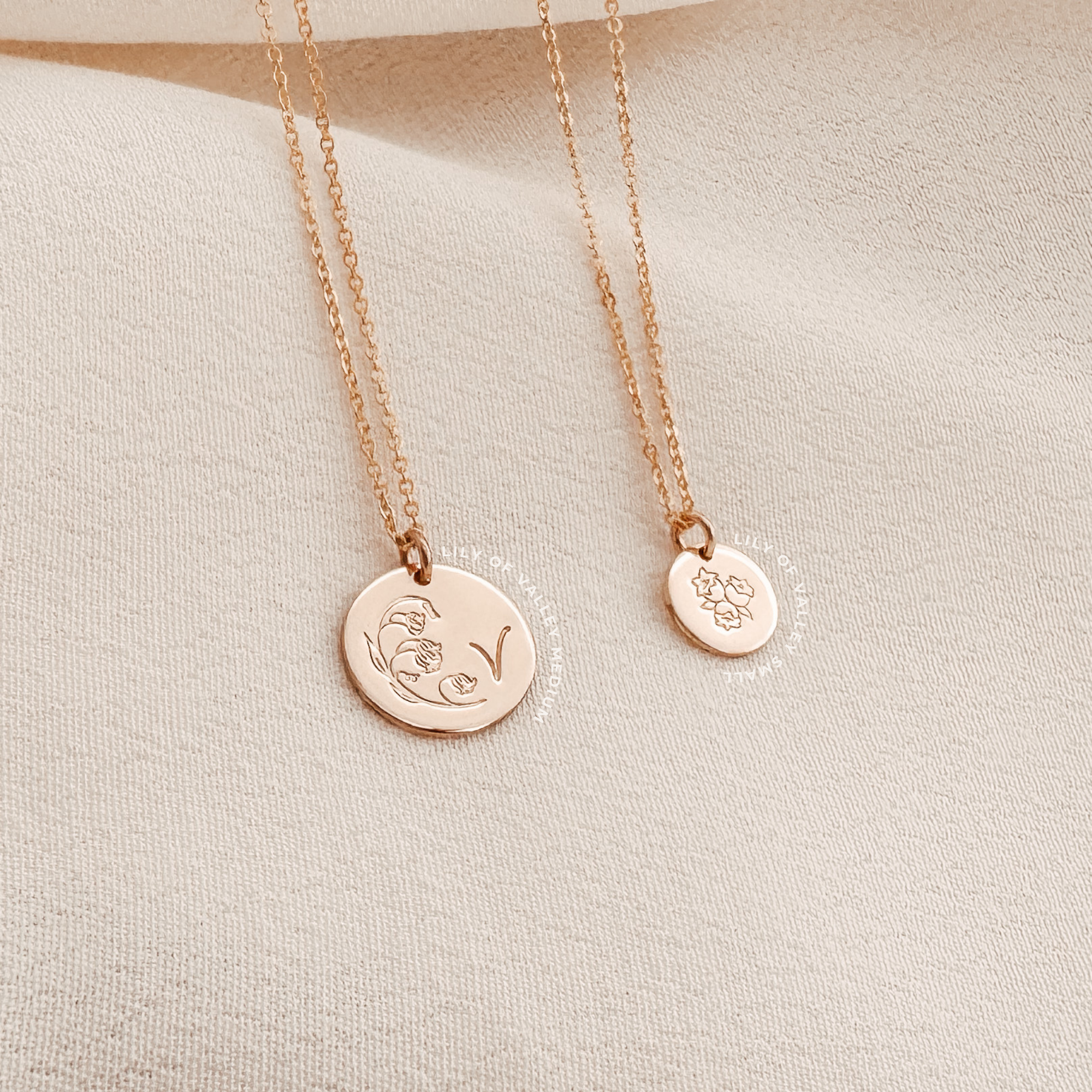 Personalised jewellery - KBN Jewellery - handmade jewellery – custom jewellery gifts – dainty necklace – medium pendant necklace – May Birth flower necklace – birthday necklace – may birthday gift – dainty jewellery – birth flower and initial necklace – everyday jewellery – lily of the valley flower necklace 