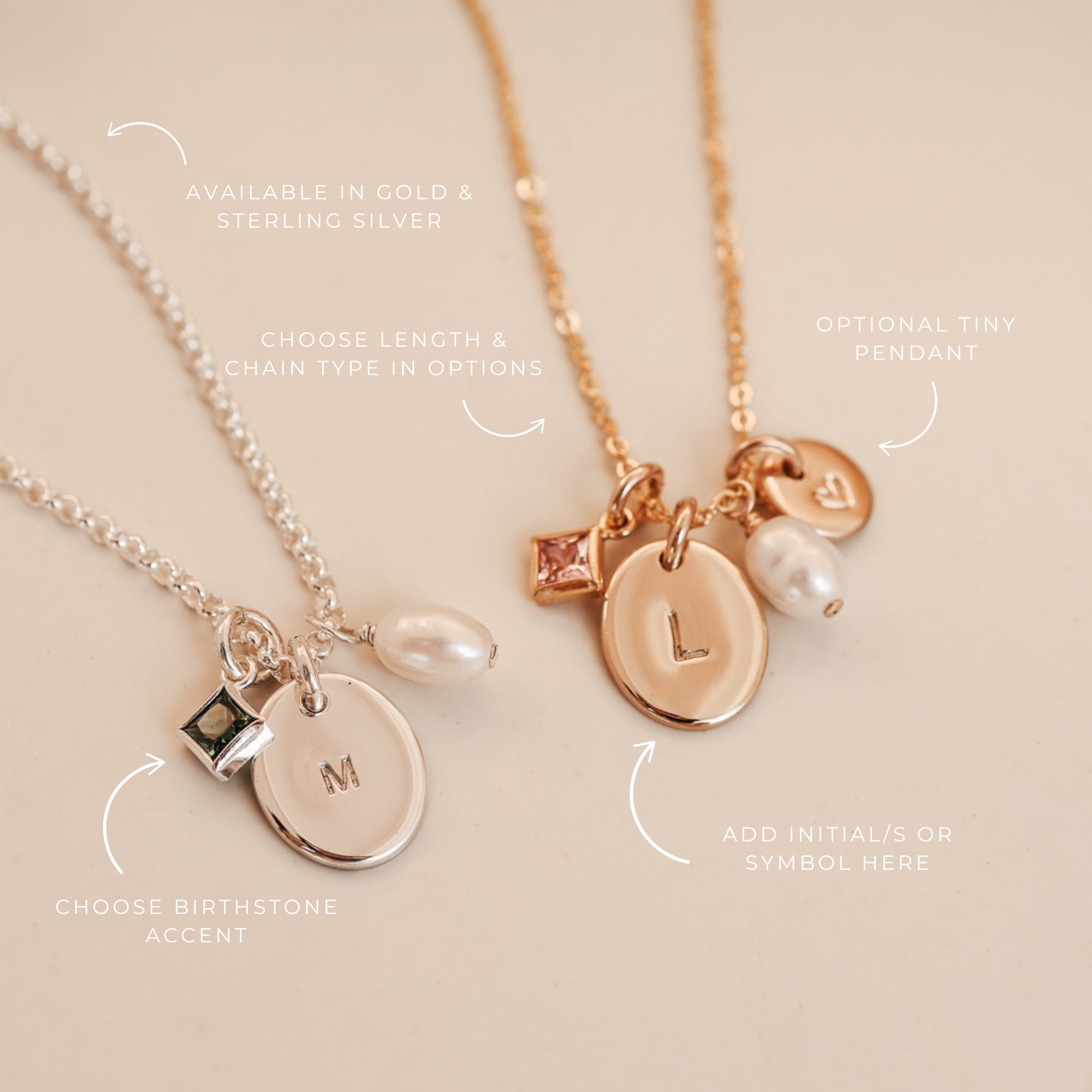 gold necklace with pendants - KBN Jewellery Cluster Necklace - birthstone, initial & pearl necklace
