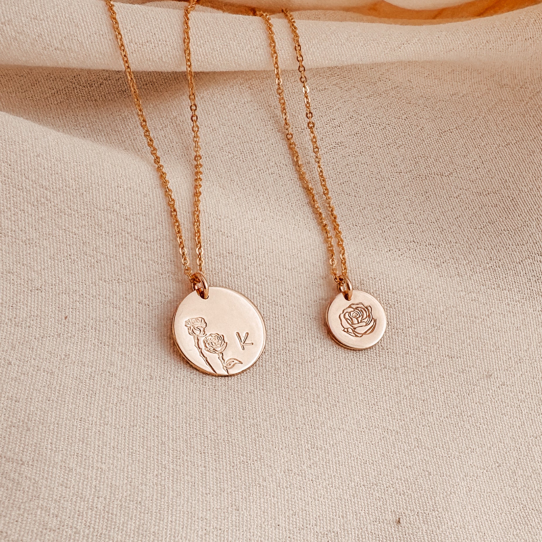 Personalised jewellery - KBN Jewellery - handmade jewellery – custom jewellery gifts – dainty necklace – medium pendant necklace – June Birth flower necklace – birthday necklace – June birthday gift – dainty jewellery – birth flower and initial necklace – everyday jewellery – Rose flower necklace – Rose necklace – love flower necklace 
