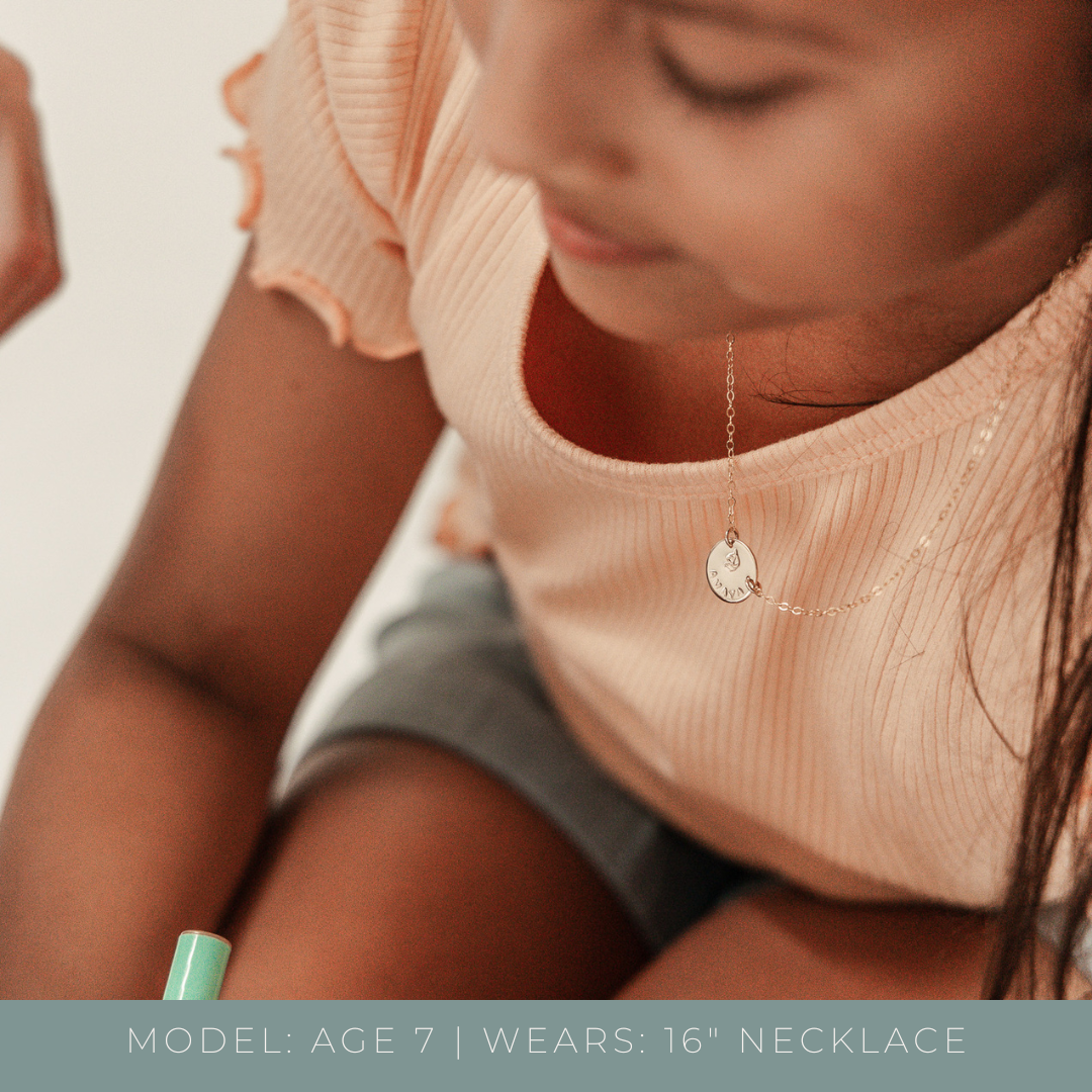 Personalised jewellery - KBN Jewellery - handmade jewellery – custom jewellery gifts – dainty necklace – medium pendant necklace – children name necklace – personalised kids name necklace – kids names on necklace – first necklace for children’s – symbol necklace 