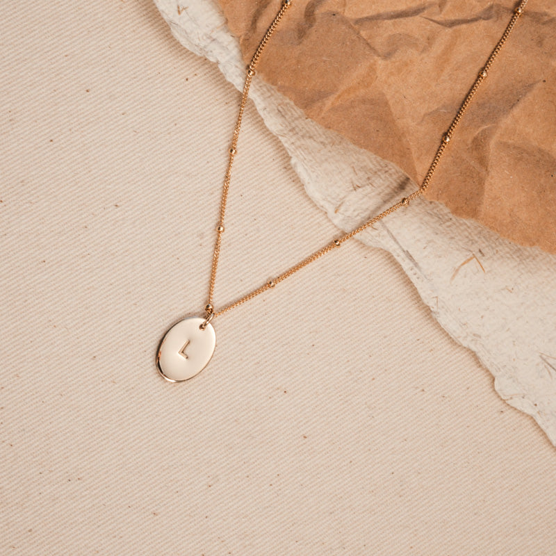 Personalised jewellery - KBN Jewellery - handmade jewellery – Personalised Jewellery gifts – Dainty jewellery- Dainty necklace - initial necklace – symbol necklace – bead chain – small oval pendant – children initial – oval pendant necklace – dainty chain necklace 