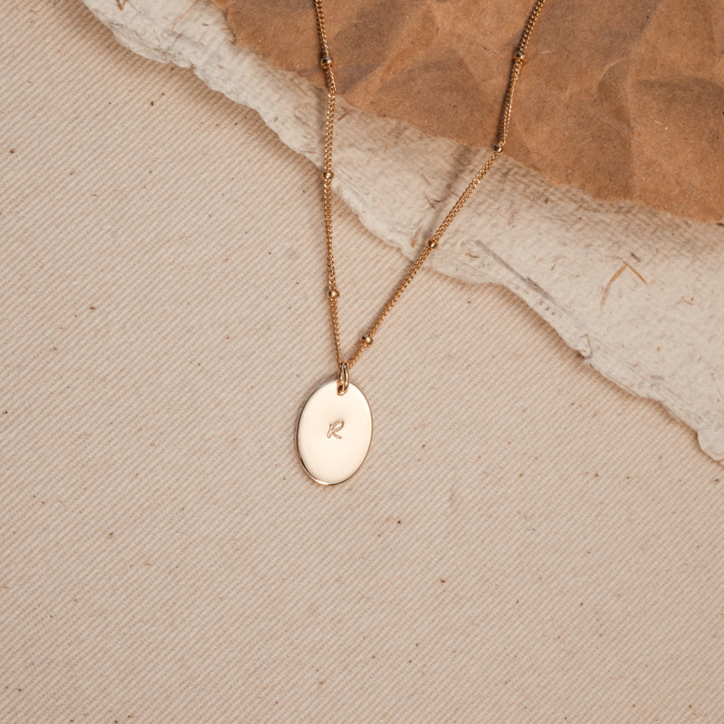Personalised jewellery - KBN Jewellery - handmade jewellery – Personalised Jewellery gifts – Dainty jewellery- Dainty necklace - initial necklace – symbol necklace – bead chain – small oval pendant – children initial – oval pendant necklace – dainty chain necklace 