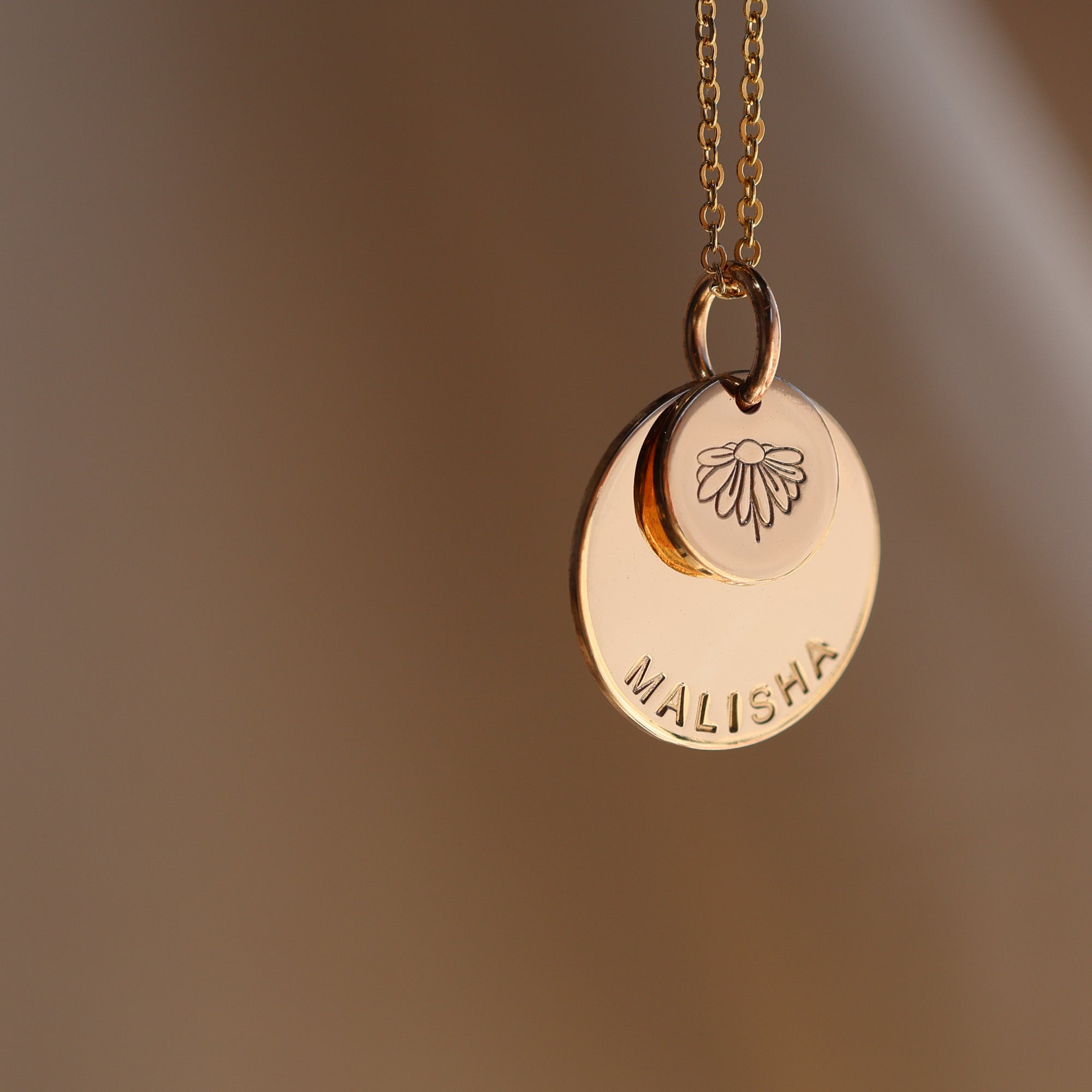 Personalised jewellery - KBN Jewellery - handmade jewellery – stacked pendant necklace – textured pendant – children’s name necklace – necklace for mum – birth flower symbol necklace – everyday necklace – Perfect birthday gift 