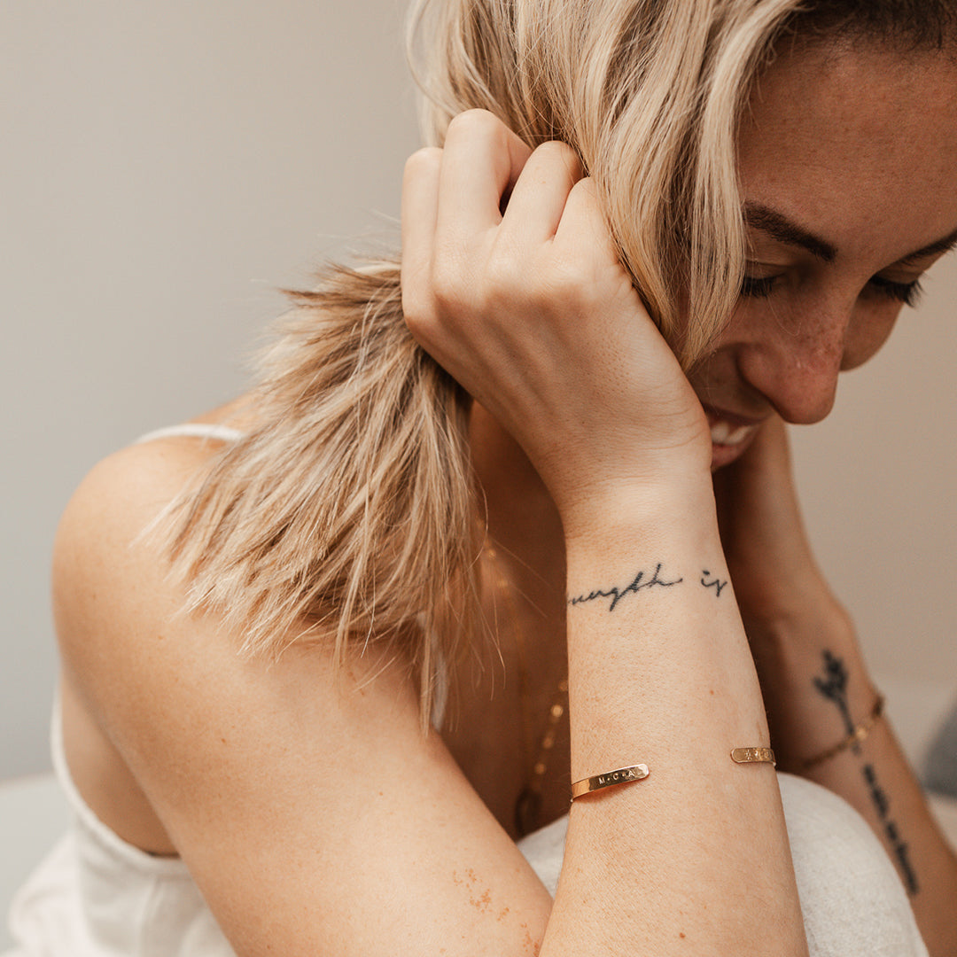 Personalised jewellery - KBN Jewellery - handmade jewellery – Personalised Jewellery gifts – Dainty jewellery – dainty bracelet – handmade cuff – handmade bangle – wrist cuff – handmade cuff bracelet – personalised cuff bracelet – symbol and initial cuff bracelet 