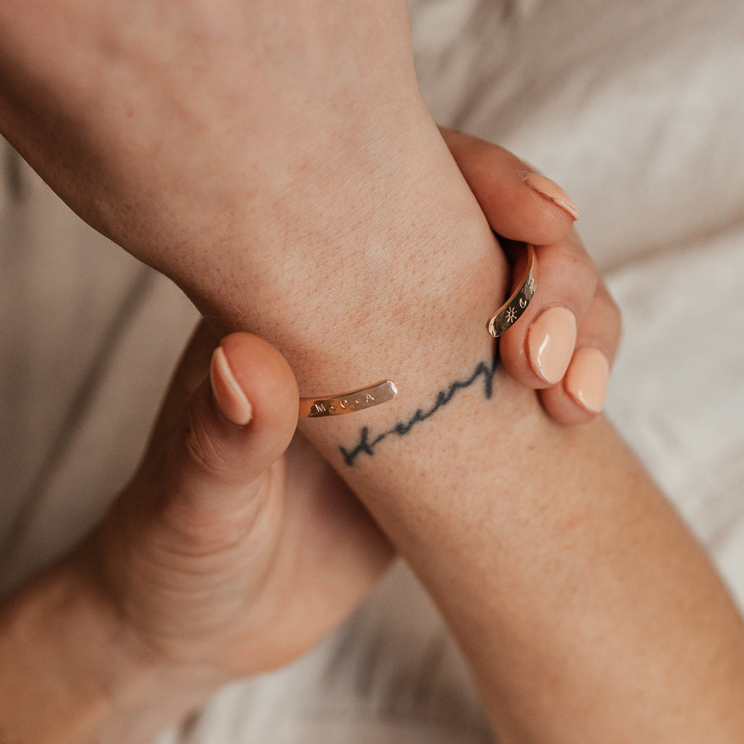 Personalised jewellery - KBN Jewellery - handmade jewellery – Personalised Jewellery gifts – Dainty jewellery – dainty bracelet – handmade cuff – handmade bangle – wrist cuff – handmade cuff bracelet – personalised cuff bracelet – symbol and initial cuff bracelet 