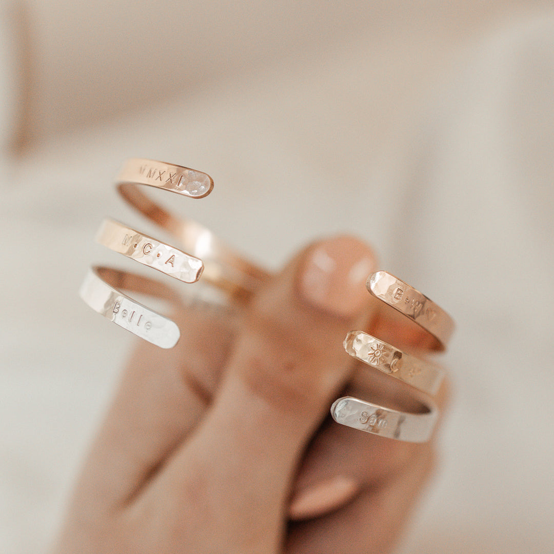 Personalised jewellery - KBN Jewellery - handmade jewellery – Personalised Jewellery gifts – Dainty jewellery – dainty bracelet – handmade cuff – handmade bangle – wrist cuff – handmade cuff bracelet – personalised cuff bracelet – symbol and initial cuff bracelet 