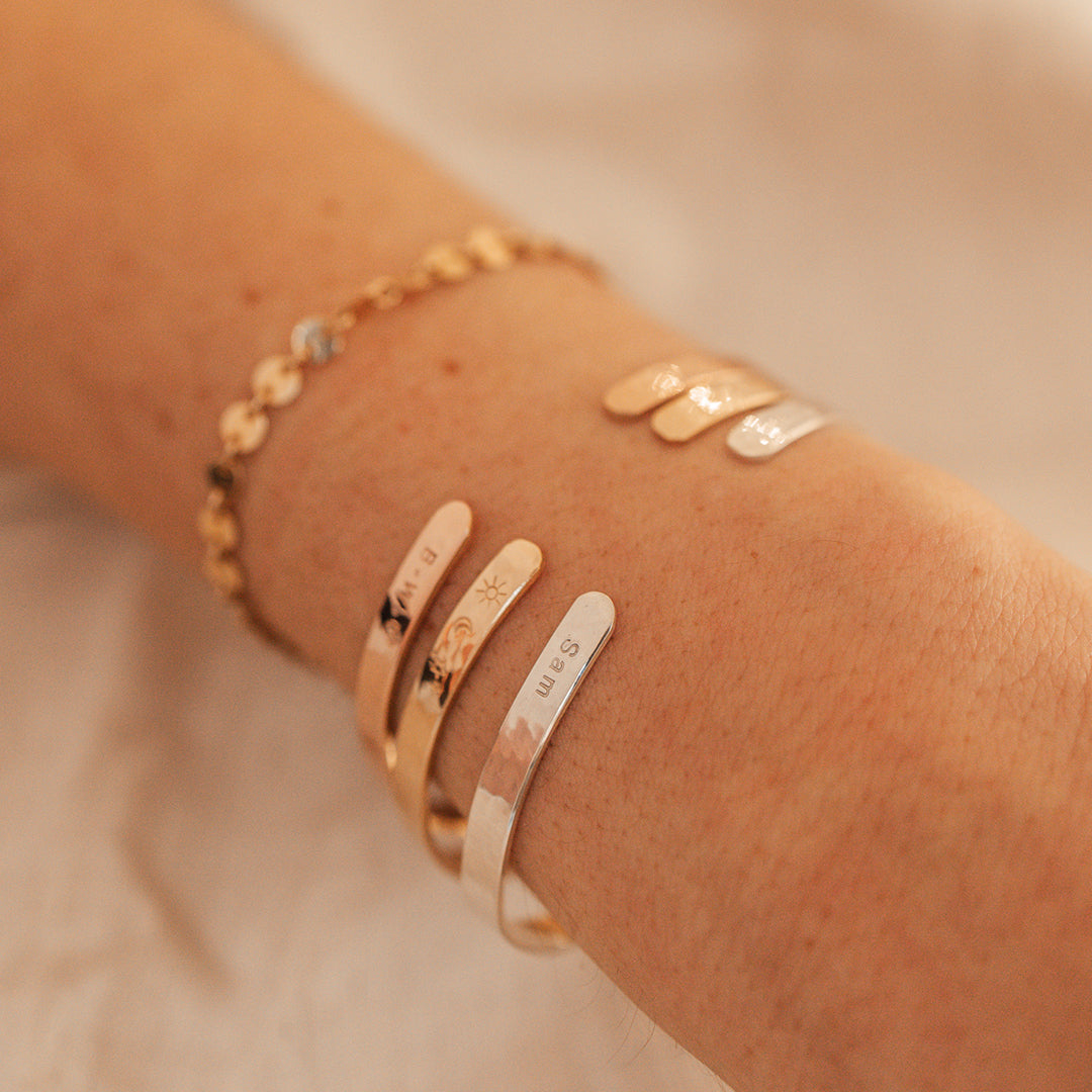 Personalised jewellery - KBN Jewellery - handmade jewellery – Personalised Jewellery gifts – Dainty jewellery – dainty bracelet – handmade cuff – handmade bangle – wrist cuff – handmade cuff bracelet – personalised cuff bracelet – symbol and initial cuff bracelet 