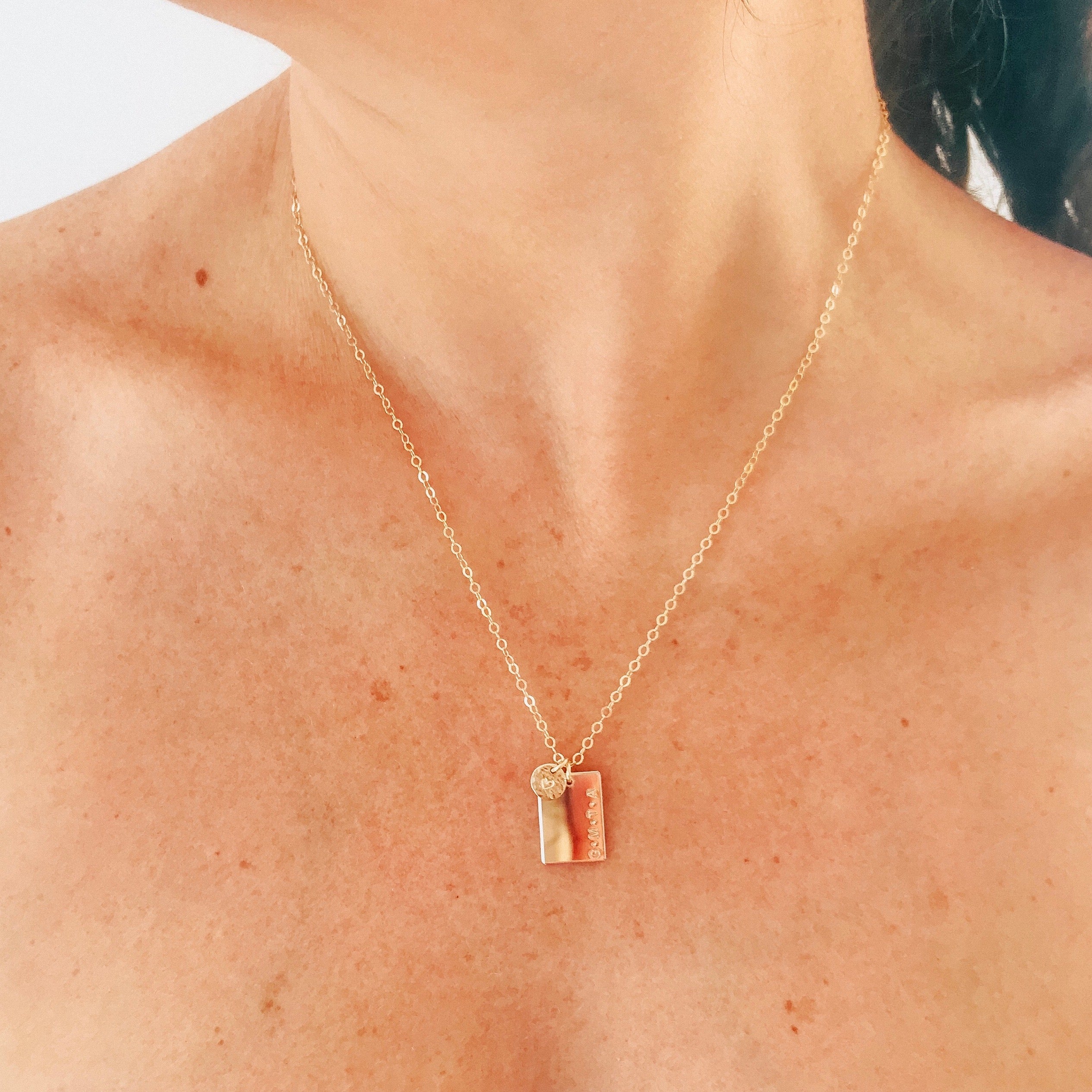 Personalised jewellery - KBN Jewellery - handmade jewellery – Personalised Jewellery gifts – Australian Made – rectangle pendant necklace – initial rectangle necklace – date necklace – rectangle and tiny pendant necklace