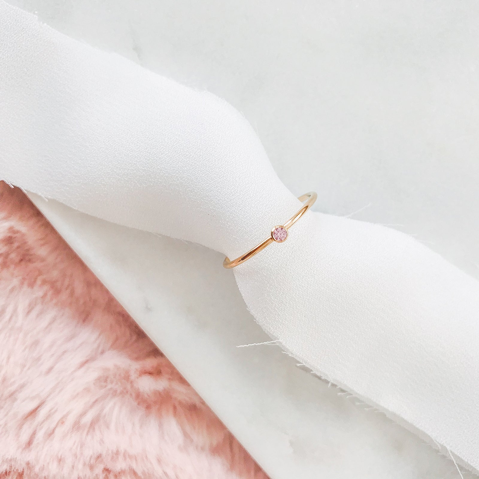 Personalised jewellery - KBN Jewellery - handmade jewellery – Personalised Jewellery gifts – Dainty jewellery – birthstone ring – stacking ring – small birthstone ring – pink stone – October birthstone ring