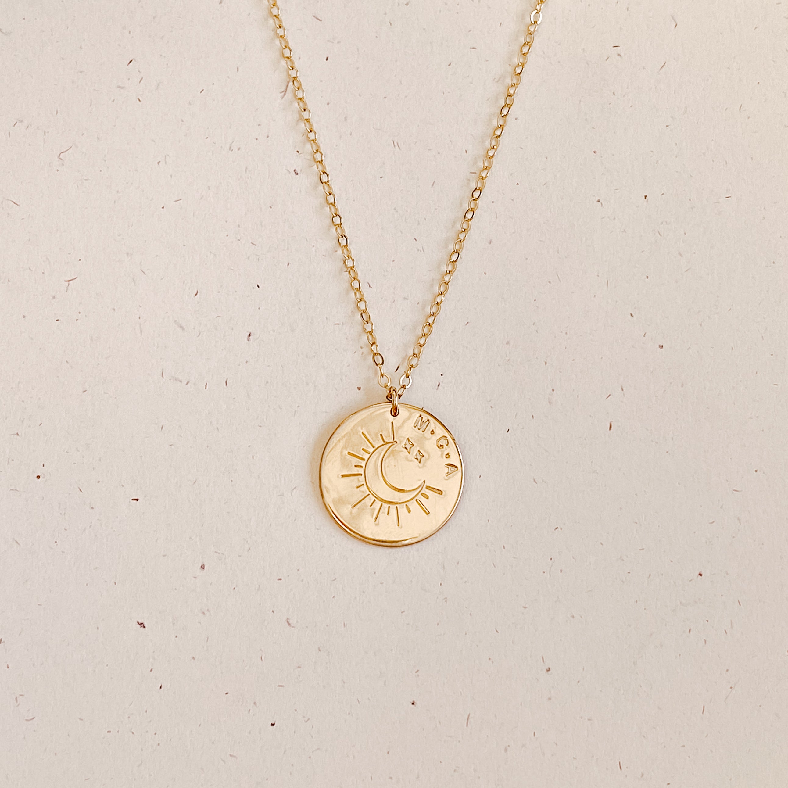 sun moon and stars stamp necklace initials goldfill sterling silver rose goldfill extra large pendant meaningful children love special