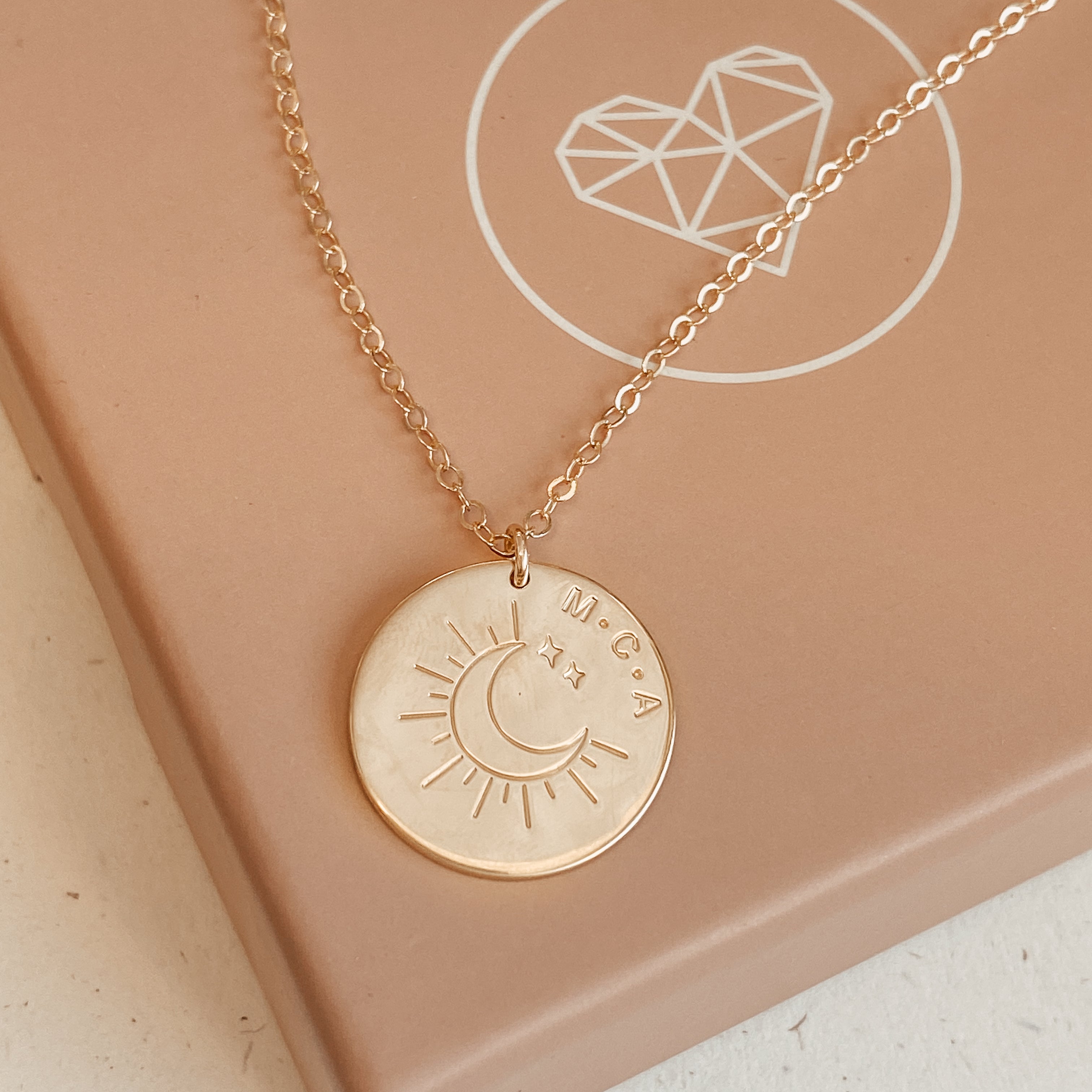 Personalised jewellery - KBN Jewellery - handmade jewellery – custom jewellery gifts – dainty necklace – Australian made – Moon necklace – sun moon and stars necklace – personalised necklace – initial necklace 