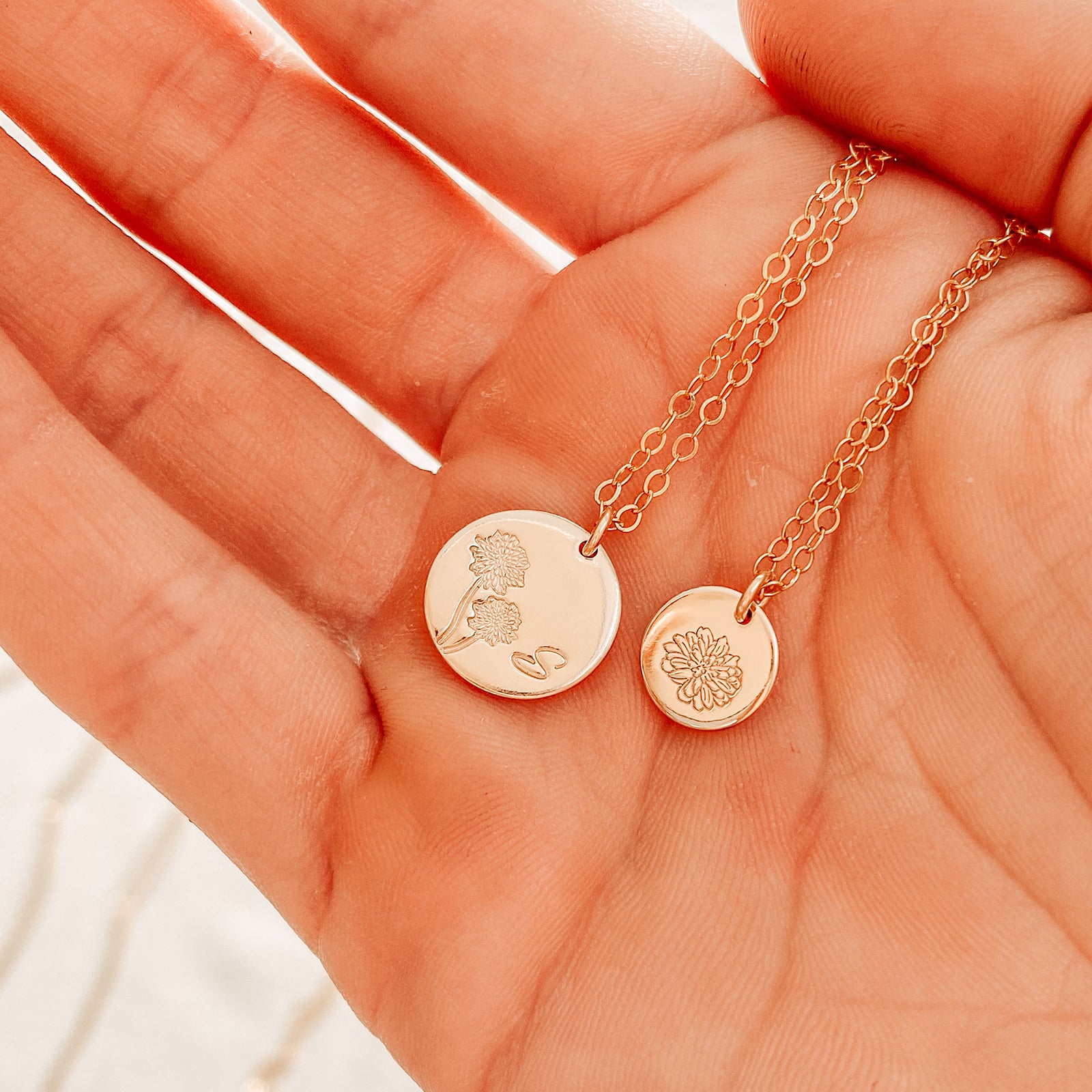 Personalised jewellery - KBN Jewellery - handmade jewellery – custom jewellery gifts – dainty necklace – medium pendant necklace – November  Birth flower necklace – birthday necklace – Chrysanthemum birthday gift – dainty jewellery – birth flower and initial necklace – everyday jewellery – Chrysanthemum flower necklace – November necklace – Loyalty flower necklace 