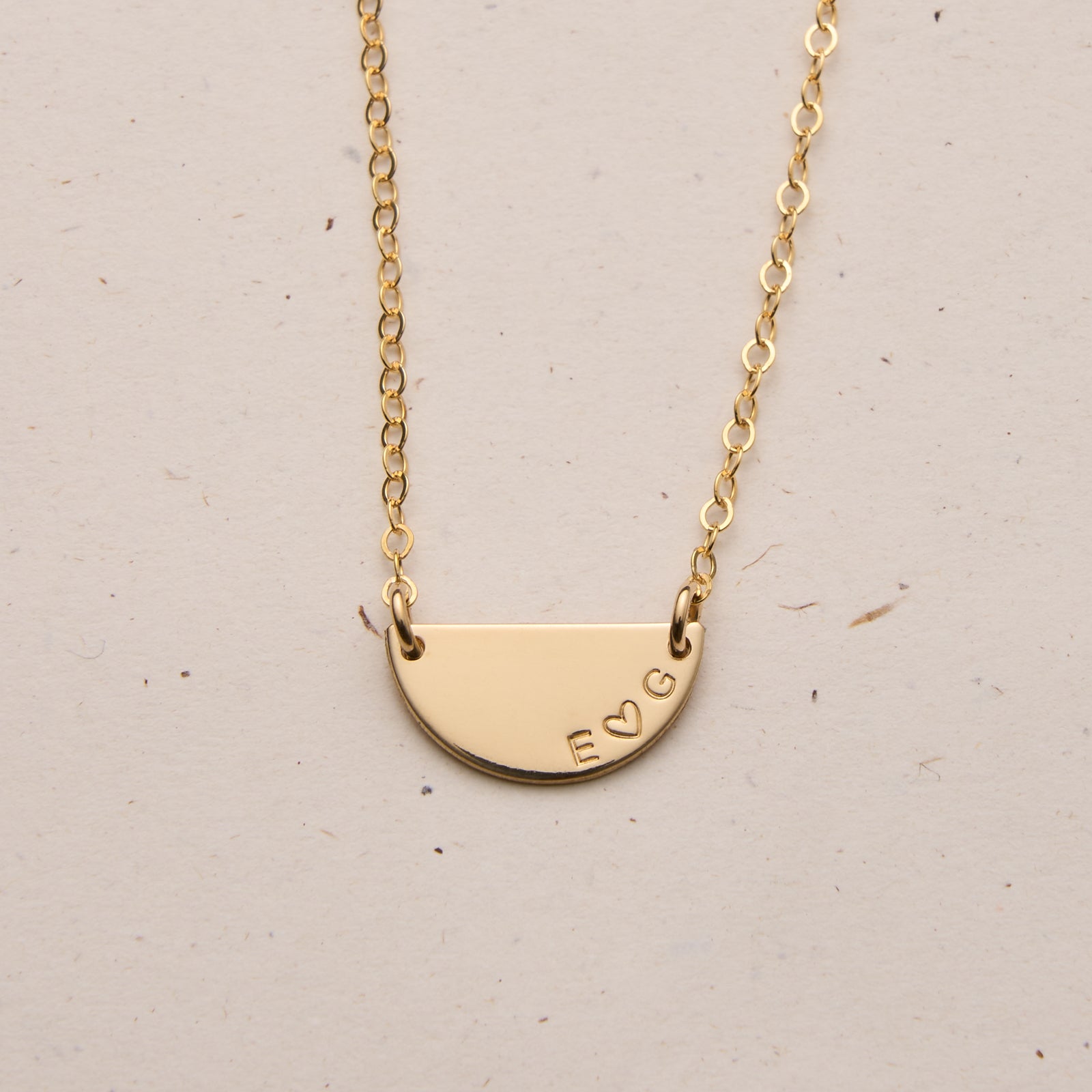 half circle large pendant curved text tine neat font goldfill sterling silver rose goldfill dainty delicate meaningful 