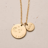 moon and stars stamp necklace initials name goldfill sterling silver rose goldfill large and small pendant