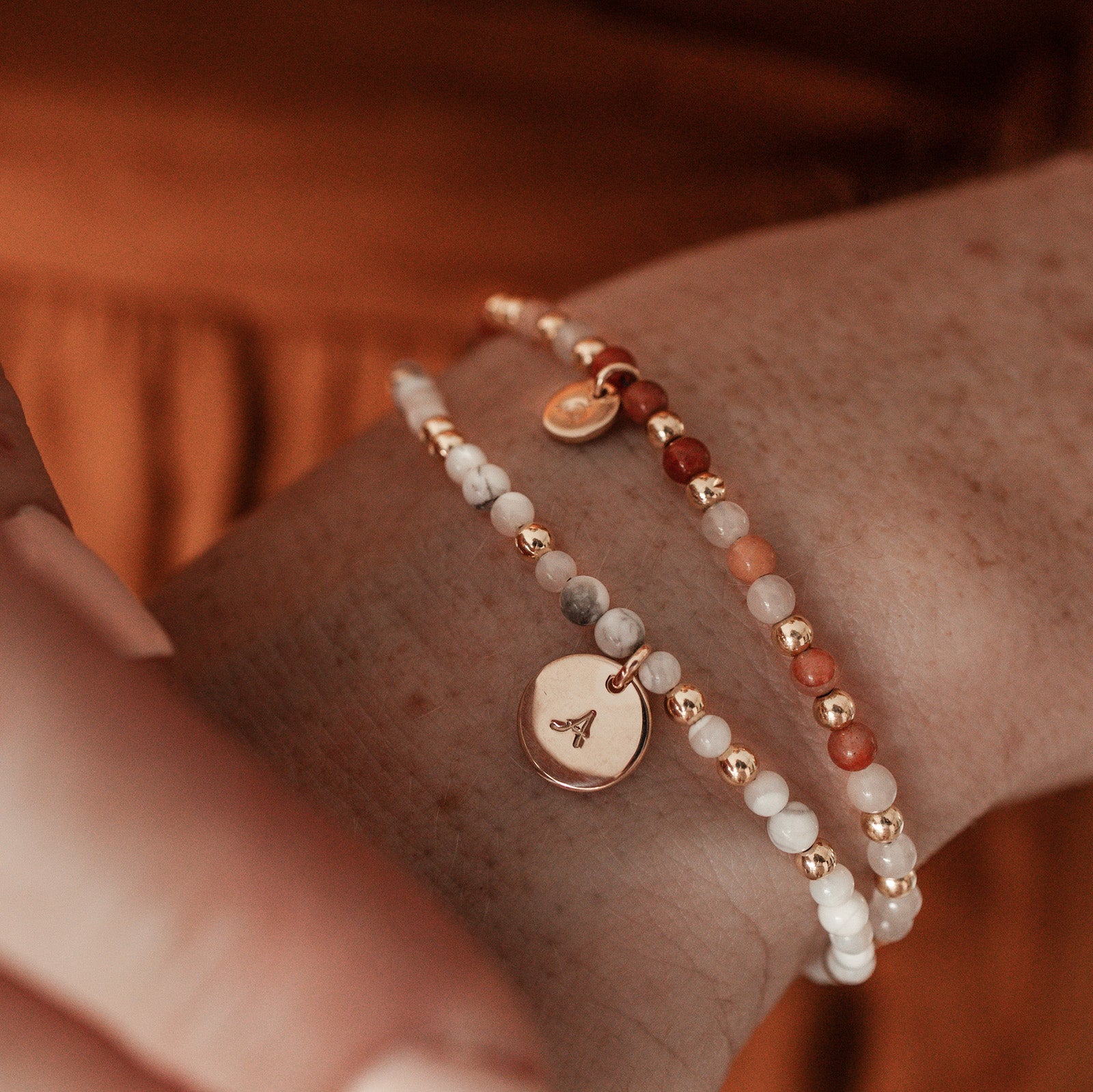 Personalised jewellery - KBN Jewellery - handmade jewellery – Personalised Jewellery gifts – Dainty jewellery – Australia made jewellery – beaded bracelet  – handmade bracelet – rose quartz and peach aventurine bracelet – initial bracelet – handmade crystal bracelet – rose quartz bracelet – handmade crystal bracelet – pink crystal bracelet 