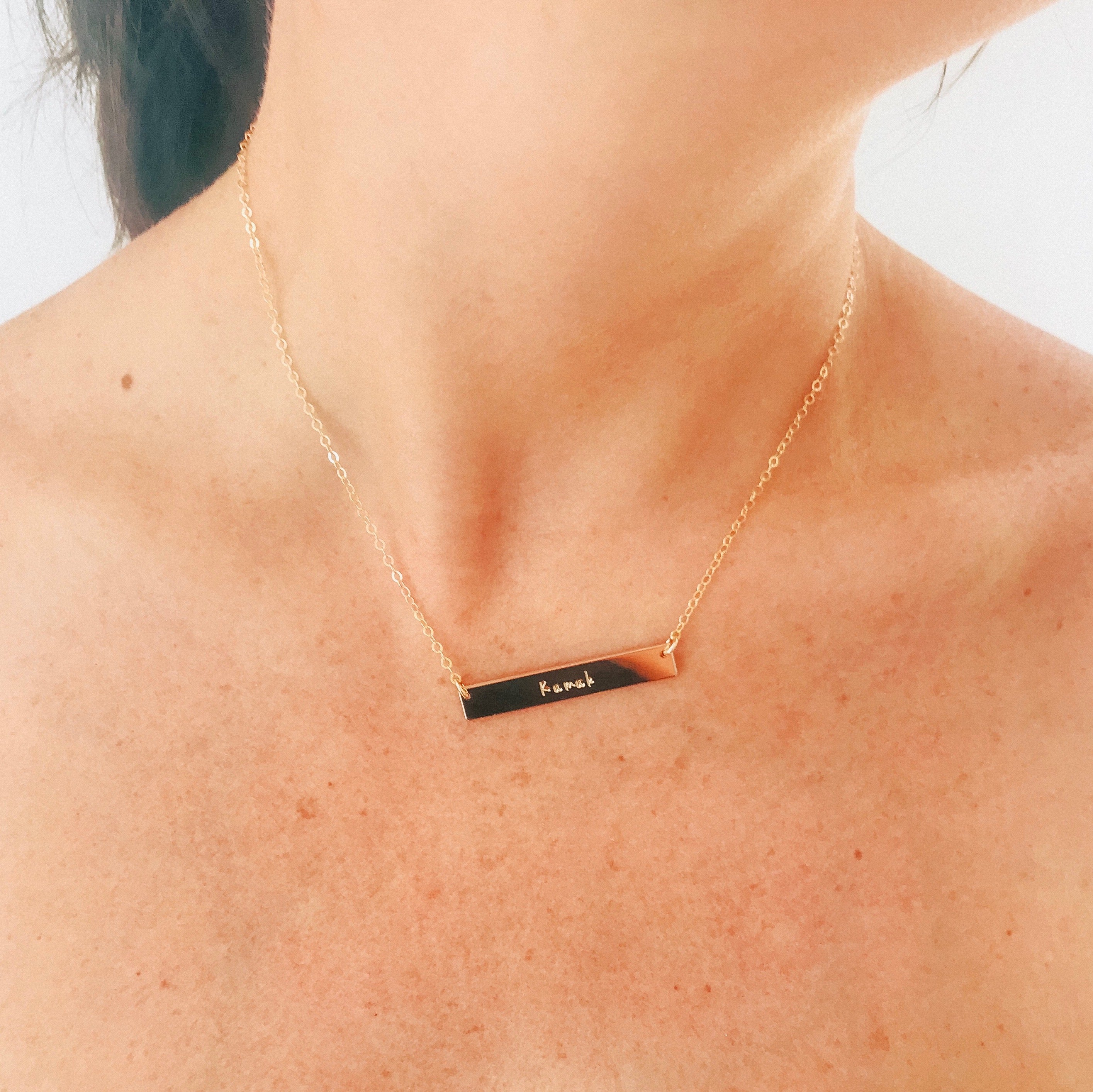 Personalised jewellery - KBN Jewellery - handmade jewellery – Personalised Jewellery gifts – Dainty jewellery- bar necklace – dainty bar necklace – personalised date necklace – roman numerals necklace – name bar necklace – words of affirmation necklace – long bar necklace – layering necklace – layering necklace inspiration – wedding gift idea – wedding gift idea for bride  