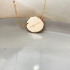 extra large pendant curved centred text tiny neat sweet script font goldfill sterling silver rose goldfill dainty delicate meaningfull dates children names roman numerals fixed chain