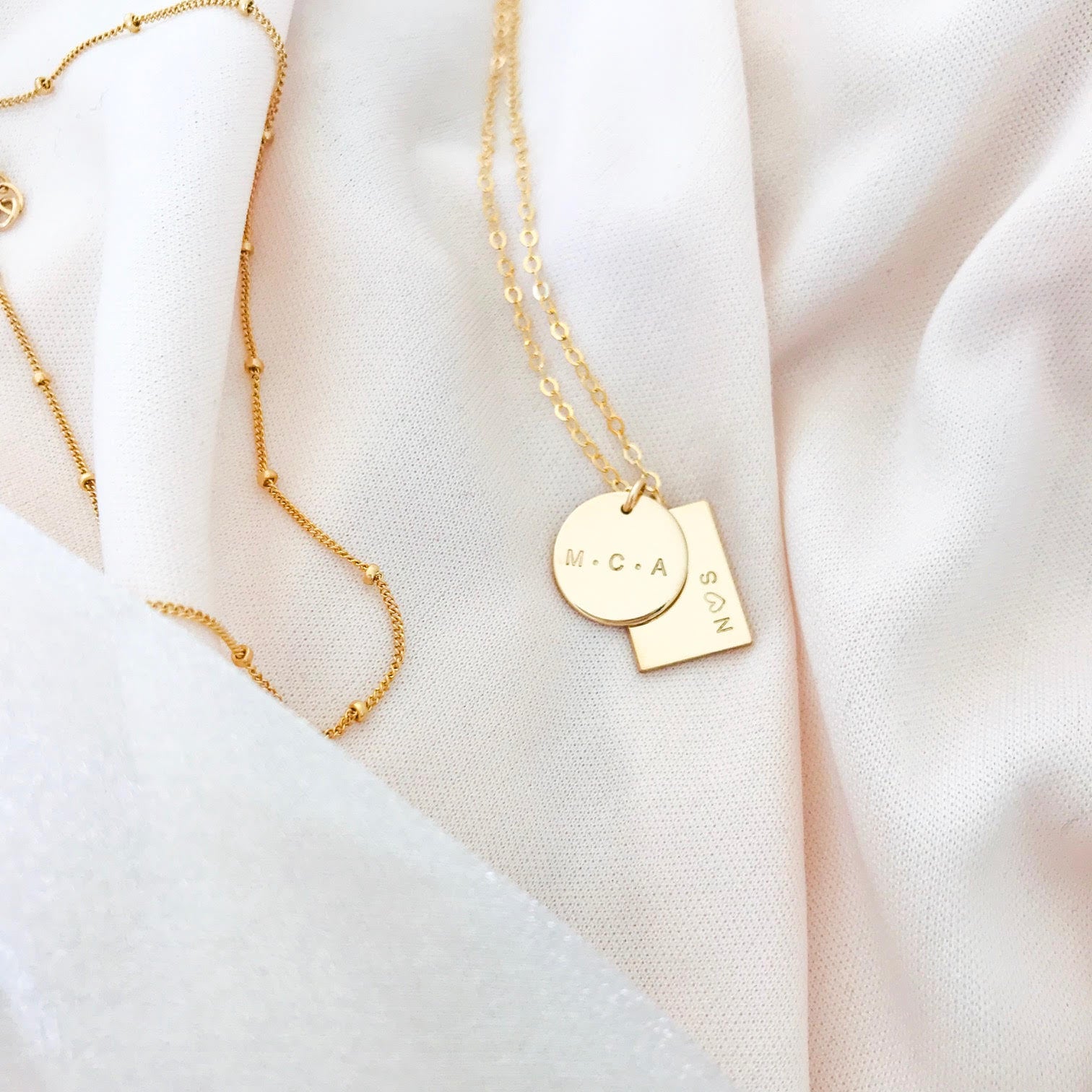 Personalised jewellery – handmade jewellery – KBN jewellery – Australian made jewellery – initial necklace – rectangle and circle pendant – two pendant necklace – initial necklace – children’s name necklace – personalised words necklace – unique necklace 